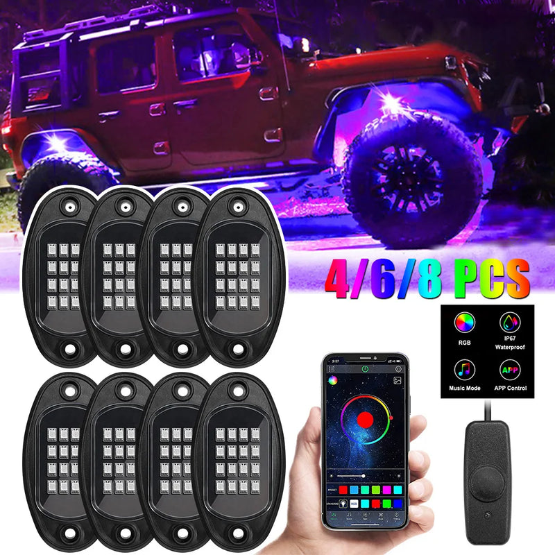 RGB LED Rock Lights 4/6/8 In 1 Car Chassis Light For Jeep Off-Road Truck Boat Music Sync Bluetooth APP Control Undergolw