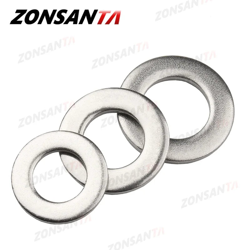 ZONSANTA Flat Washer M2 M2.5 M3 M4 M5 M6 M8 M10 M12 M14 M16 304 Stainless Steel Meson Washers Plain Washer Gaskets Spacer Shim