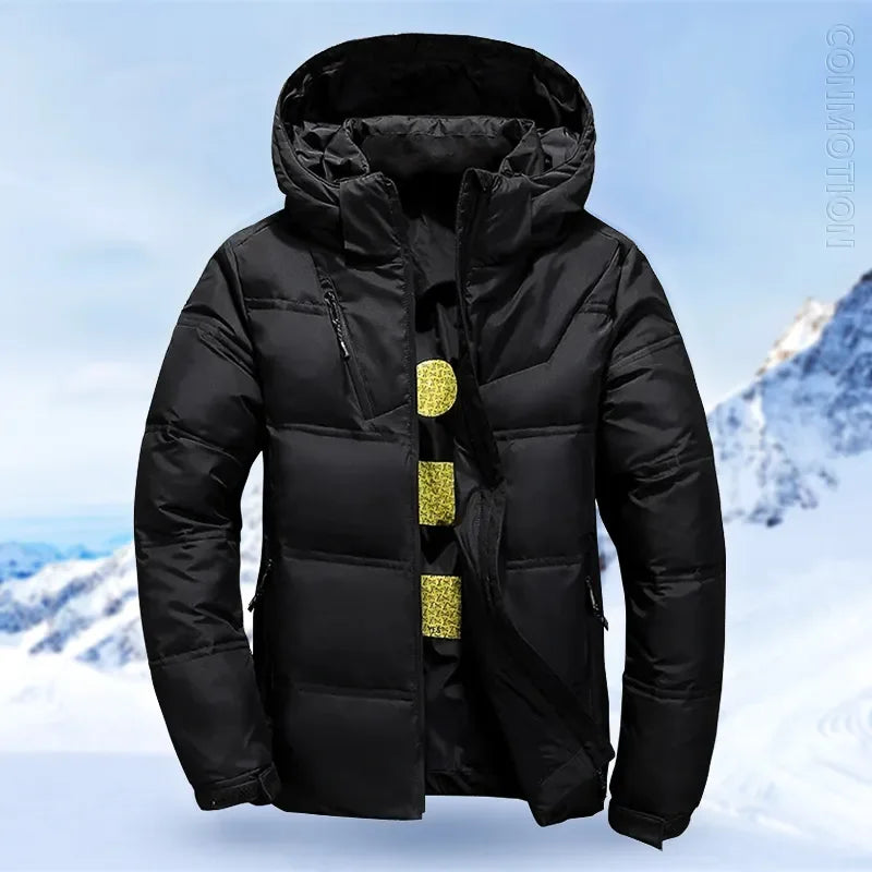 Winter White Duck Down Jacket Men Coat Winter Solid Color Windproof Removable Cap Outdoor Male Casual Hooded Overcoat Clothes