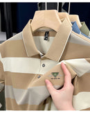 Luxury brand short sleeved men's polo shirt summer new fashion youth custom striped badge design Korean silk top casual T-shirt