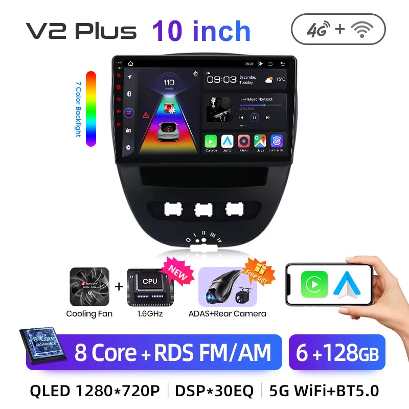 Junsun Android14 Wireless CarPlay for Apple Auto Car Radio Stereo for Peugeot 107 Toyota Aygo Citroen GPS TouchScreen Multimedia