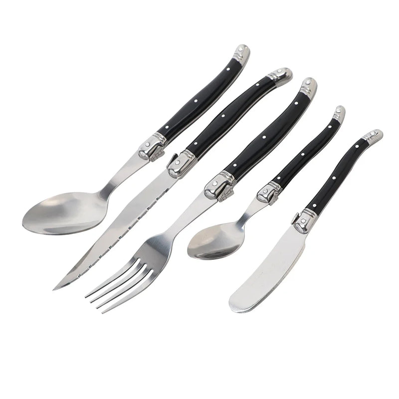 Jaswehome 3/4/5pcs Stainless Steak Knife Butter Knife Fork Soup Tea Spoon Ergonomic Black Flatware Western-Style Tableware Set