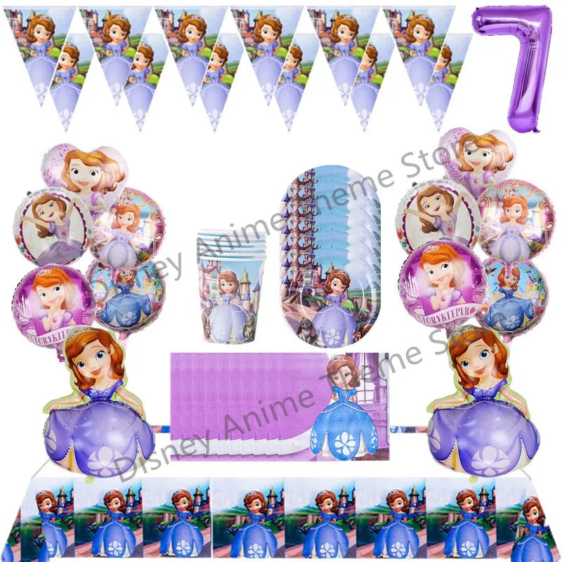 Disney Princess Sofia Theme Birthday Party Decoration Baby Shower Girl Party Cartoon Tableware Set Balloons Decor Event Supplies