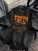Summer Washed Men's 100% Cotton T Shirt Soft Fabric Fashionable Car Pattern Printing Street Trendy Style Suitable Daily Outings