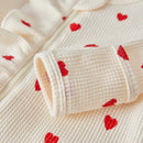 Suefunskry Baby Girls Valentine's Day Jumpsuit Long Sleeve Crew Neck Heart Print Ruffle Zipper Romper with Headband