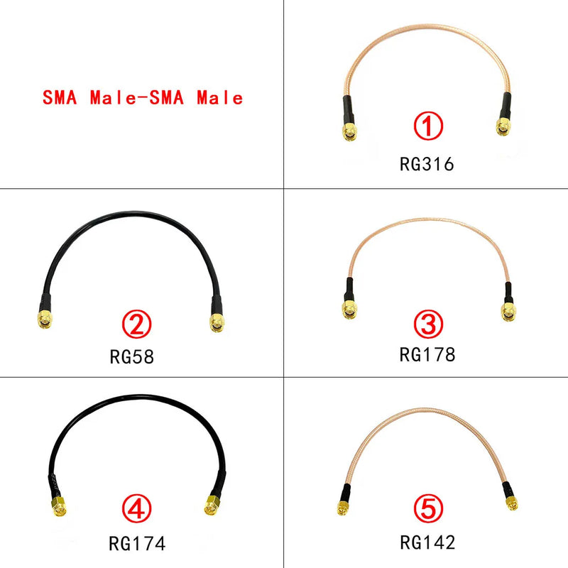 SMA Male to SMA Male Plug Jack RF Connector Pigtail Extension Cable RG174 RG178 RG316 RG58 RG142