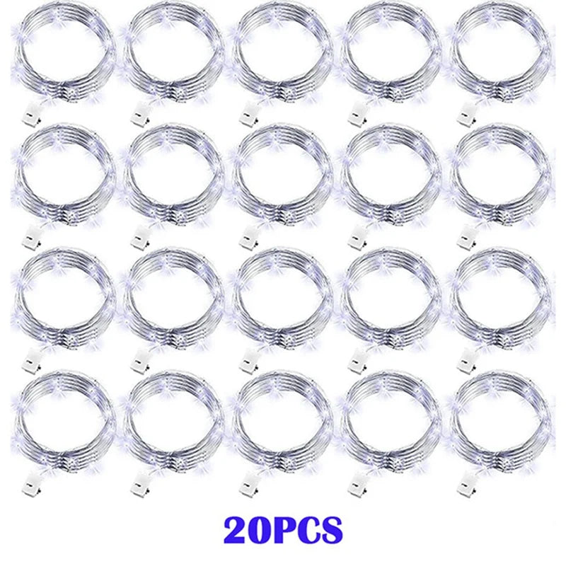 20 Pack String Fairy Lights 20Led 2M Silver Copper Wire Battery Powered Decorations Lights For Wedding Party Christmas Decor