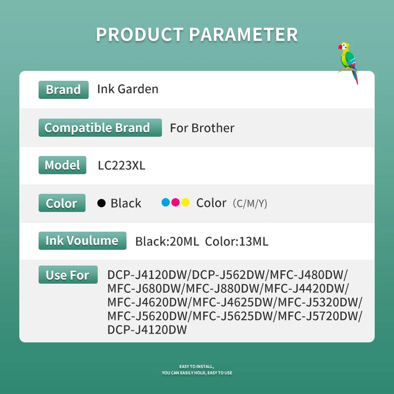 223XL Ink Cartridge Replacement for Brother LC223 LC 223 XL Compatible DCP-J4120DW MFC-J4420DW/J4620DW 4625DW 5320DW Printer