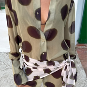 Polka Dots Print Detachable Scarf Sling Dress 2026 New Ladies Slim V-neck Spaghetti Strap Long Robes Women's Beach Dresses