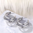 925 Sterling Silver Ear Needle Metallic Style Minimalist Triple Band Chunky Open Hoop Earrings for women Stylish Wedding Jewelry