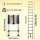 3.8M Telescopic Ladder 12.5FT Multi-Purpose Stainless Steel Extendable Sturdy Loft EN131 for Draw Wall Replace Bulb Repair Roof
