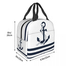Nautical Blue Anchors With Blue And White Stripes Thermal Insulated Lunch Bags Sailing Sailor Resuable Multifunction Food Box