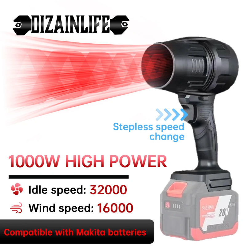 1000W Turbo Fan Violent Air Gun 500g Thrust Stepless Speed High Power Turbofan Leaf Blower Handheld Jet Fan for Makita Battery