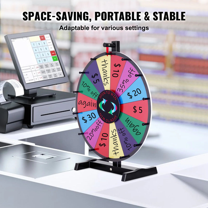 SucceBuy 18/24/36 inch Spinning Prize Wheel 14 Slots Spinning Wheel Tabletop/Floor Standing Win Fortune Spin Games for Party Pub
