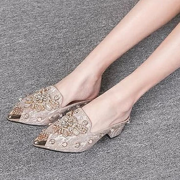 Mules Shoes Women Sandals Ladies Elegant Rhinestone Designer Mirror Luxury Party Slipper Summer New 2023 Slippers Fashion Roman