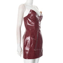 Luxury Leather Strapless Short Dress Women's Sexy Party Curvy Mini Dresses Evening Corset Red Brown Cocktail Autumn Fall 2026