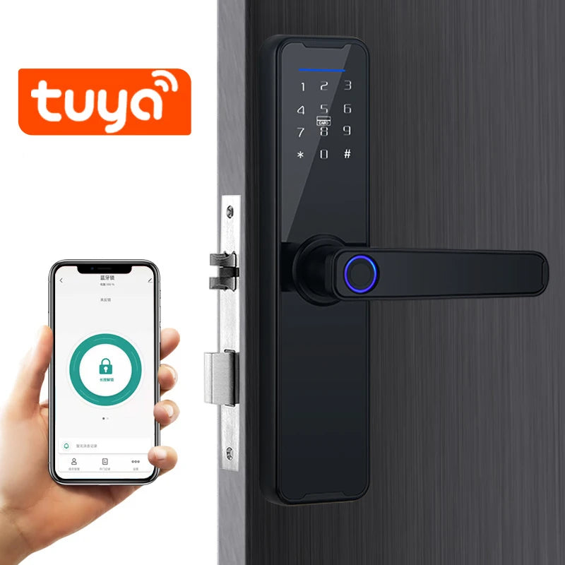 PHIPULO Tuya Wifi Smart Door Lock Digital Electronic Lock with Smart Card/Password/Key/USB Emergency Charging For Smart Home