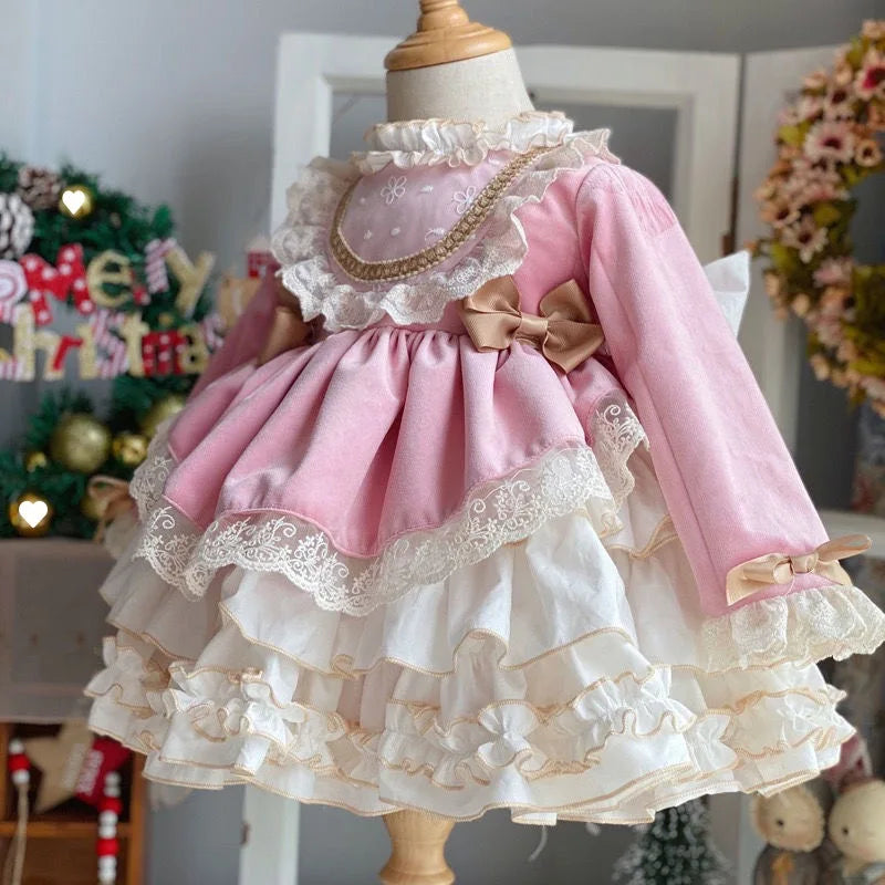 Girl Baby Party Dress New Spanish Vintage Lolita Prom Lace Puffy Dress Christmas Party Easter Princess Dress Gift Socks