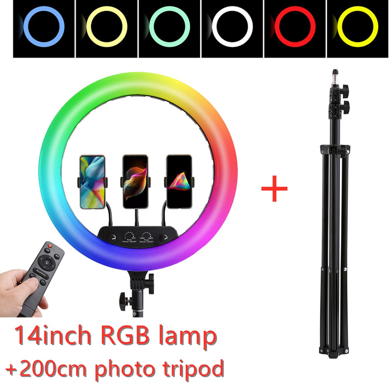 14 18inch Photo Studio lighting LED RGB Ring Light Photography Large Lamp With Tripod Stand for Video Makeup TikTok Youtube Vlog