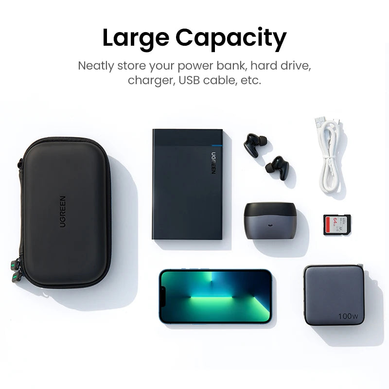 UGREEN Storage Case for Hard Disk Drive Portable Power Bank Case for External Hard Drive SSD HDD Protective Pouch Travel Bag Box