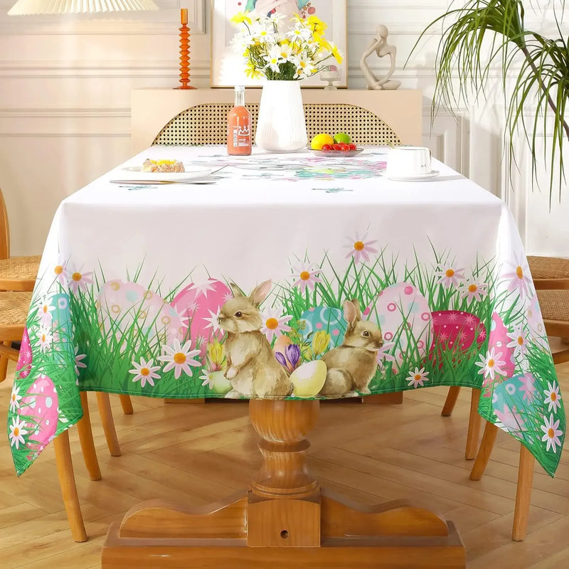 Easter Bunny Eggs Waterproof Tablecloth Holiday Home Party Decor Spring Flowers Rectangle Table Cloth Kitchen Dining Table Decor