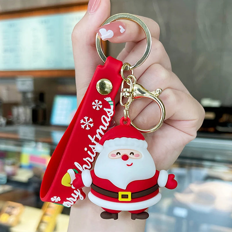 Santa Claus Couple Keychain Cute Cartoon Christmas Car Accessories Backpack Bag Phone Hanger Creative Gift Holiday Decoration