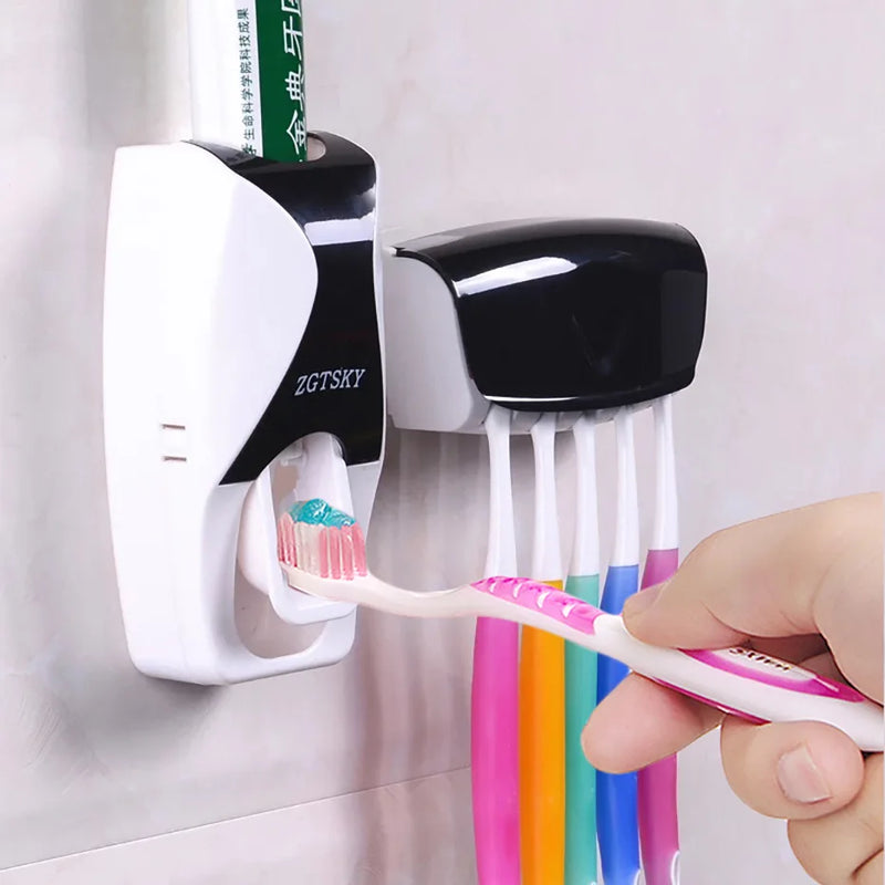 Automatic Toothpaste Dispenser, Toothbrush Holder Set, Dustproof and Sticky Suction, Wall-mounted Bathroom Toothpaste Squeezer