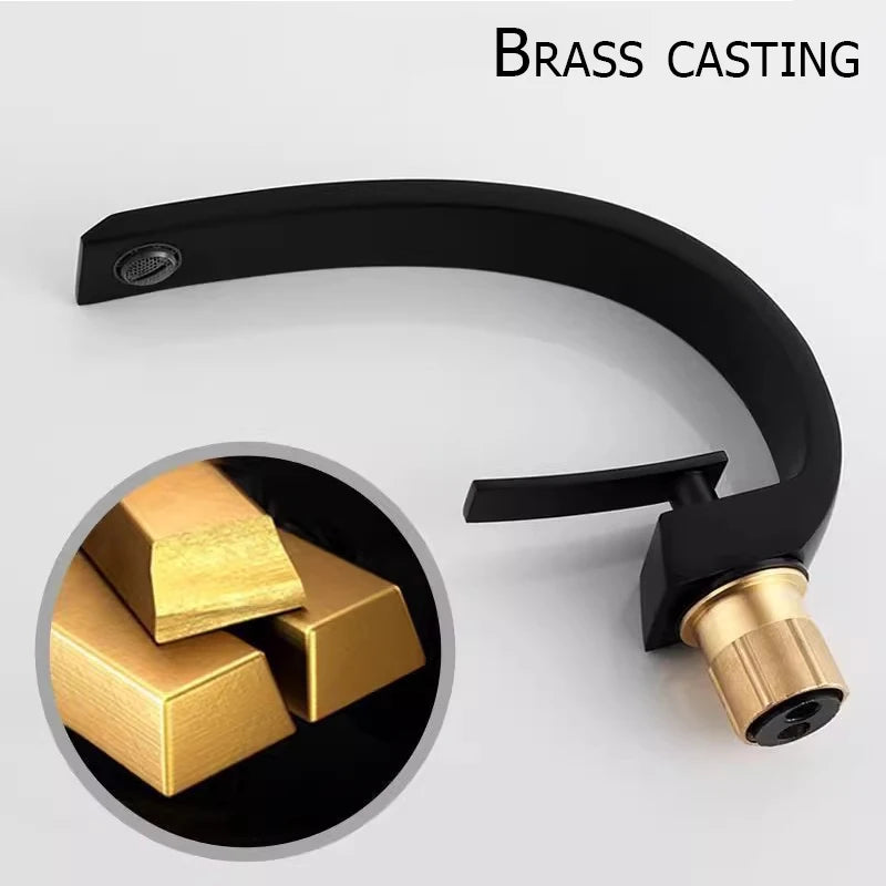 Black Bathroom Basin Faucet Deck Mount Black Chrome Washing Basin Mixer Water Taps Creative Hot Cold Water Crane Mixers