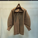 Miyake Pleated Sweatshirt Pit Stripe Zipper Standing Collar Jacket Women 2025 New Casual Pullover Hundred Pleat Skinny Tops