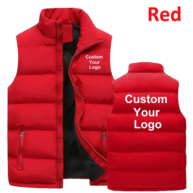 Fashion Men's Custom Your Logo  Casual Jacket Fashionable Warm Down Vest Slim Fit Sleeveless Thicken Stand Collar Vest Jacket