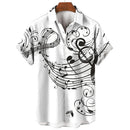 New Men's Shirt 2023 Summer Fashion Hawaiian Shirt Short Sleeve Lapel Top Music Symbol Pattern Print Shirt Oversized Man Clothes