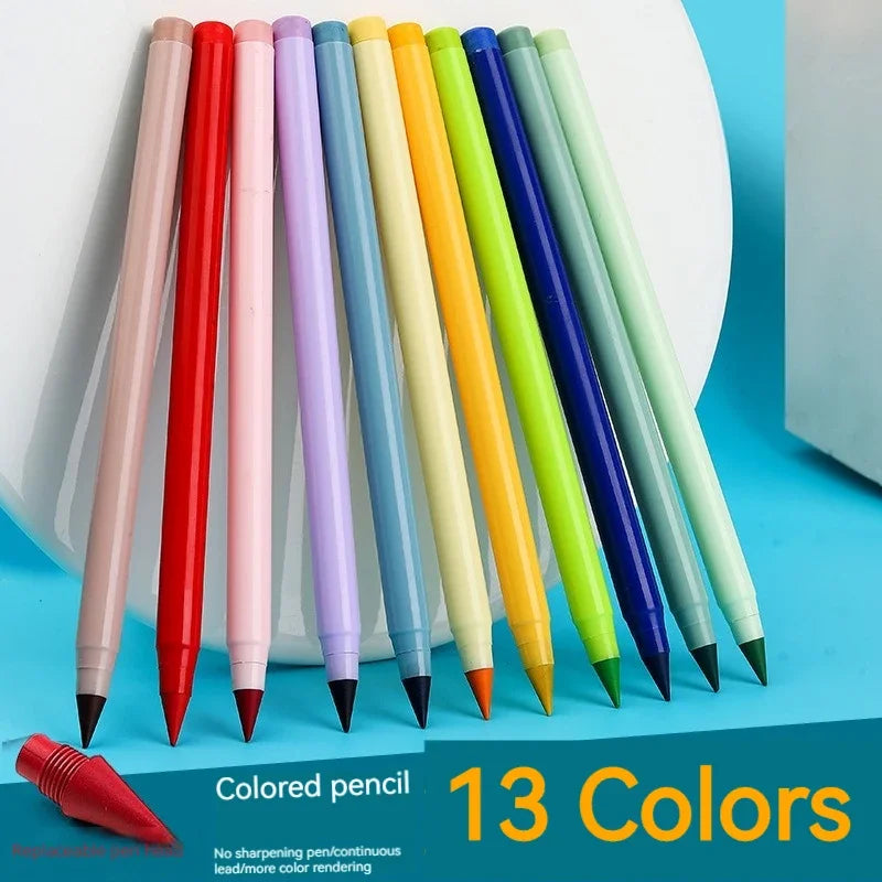 12/13 Colors Unlimited Writing Color Pencil with Refill Set No Ink Novelty Eternal Pencils Pen Art Painting School Supplies