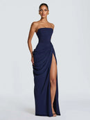 The Aurelian | Butter Yellow Mesh Strapless Pleated Evening Gown