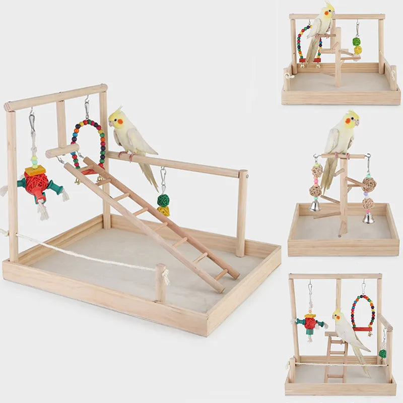 Wooden Bird Perch Stand Parrot Platform Playground Exercise Gym Playstand Ladder Interactive Toys Bird Supplies