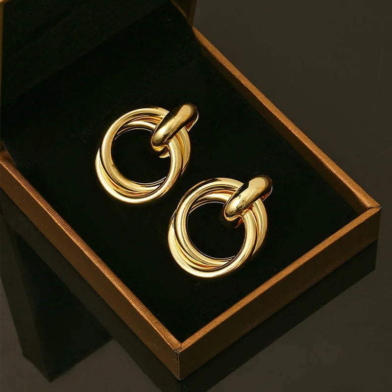 Fashion Elegant Big Metal Hoop Earring Woman 2023 New Vintage Gold Color Geometric Statement Earrings Jewelry Brincos Gift