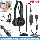 USB/3.5mm Plug Headphones Wired Call Center Headset Monaural Corded Operator Headphone with Microphone for Laptop PC Computer