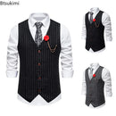 New Arrivals Men's Vintage Striped Suit Vest Fashion Business Party Dress Vests High-end Slim V Neck Casual Waistcoats Gentleman