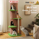 Large Cat Tree with 4 Spacious Condos Thick Scratching Post Flower Top Bed Tall Cat Tower for Indoor Luxury Cat House Bed Toys