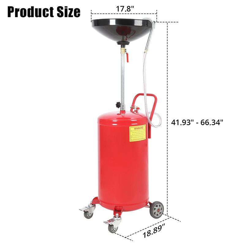 20 Gallon Portable Waste Oil Drainer, Height Adjustable Pneumatic Industrial Fluid Drain Tank with Wheels For Car Truck