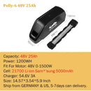 Ebike Battery Hailong Polly 36V 48V  20Ah 24Ah 25Ah 18650 21700 Electric Bike Batteria 14.4ah for500W 750W 1000W 1500W Motor