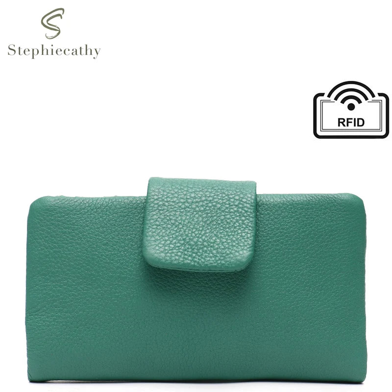SC Fashion Real Leather Large Purse For Women Daily Functional Flap Long Wallet Card Coin Purses Female Cowhide Clutch Handbags