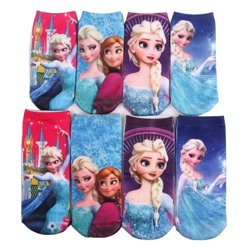 4 pairs Disney Minnie Cartoon Cotton Socks Short Frozen Socks Children Girls Kawaii Elsa Princess Socks Christmas birthday Gifts