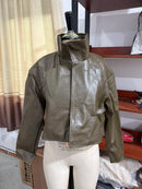 Retro Crocodile Pattern Short Women's Leather Jacket High Collar Zipper Loose Long Sleeve Jackets 2026 Lady Street Daily Wear