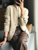 New hot high-end women's knitting cardigan 100% cashmere wool sweater long sleeve half high collarsolid women's wool sweater