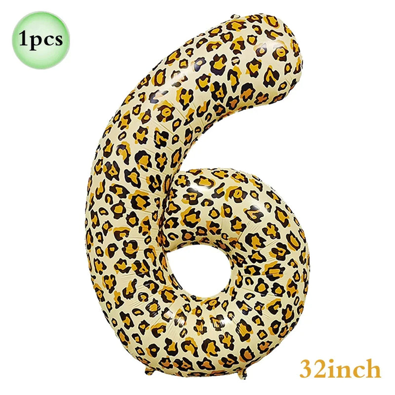 Jungle Safari Birthday 32Inch 1-9 Numbers Leopard Foil Balloon Land Animal Tiger Zebra Giraffe Disposable Tableware Party Decors