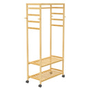 Bamboo Garment Coat Rack Clothes Hanging Rack Organizer with Wheels