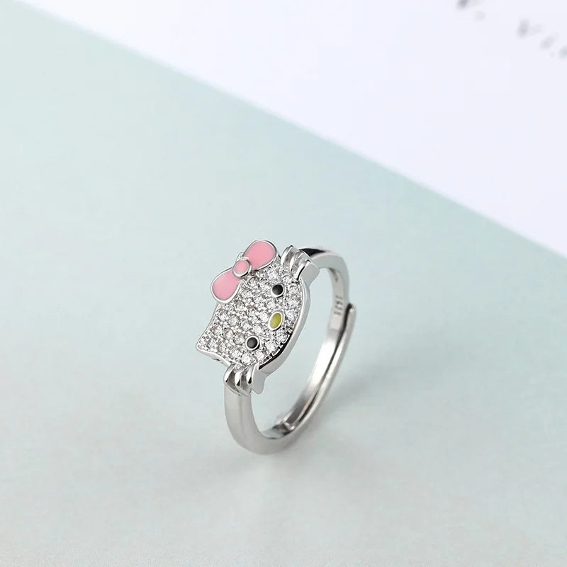 The New Women's Cartoon Hellos Kittys Open Adjustable Diamond Drip Ring for Students Simple Little Fresh Trend Holiday Gifts