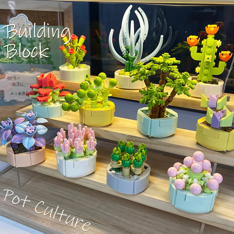 Pot Culture Flower Building Block Bricks DIY Plant Toys Christmas Gift for Girls Adults Kid Simulation Cute Desktop Decorations