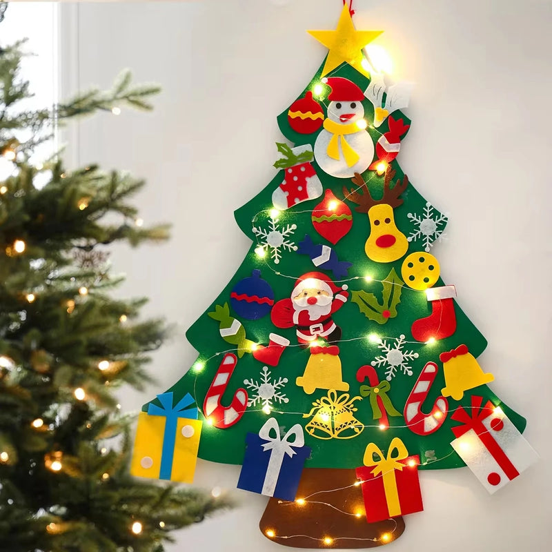 DIY Felt Christmas Tree with Light Merry Christmas Decoration For Home 2024 Xmas Tree Ornaments Navidad Noel New Year Gifts 2025