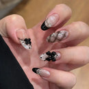 Black Cool Fake Nails Halloween Bat Press on Nails Almond Decorated Nail Tips Rivet Bow False Nails 24pcs Reusable Acrylic Nails